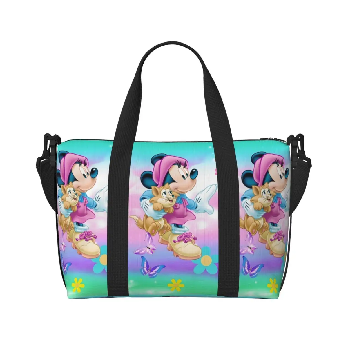 

Custom Minine Mouse Grocery Tote Shopping Bags Women Large Capacity Classic Cartoon Movie Pattern Gym Beach Travel Bags