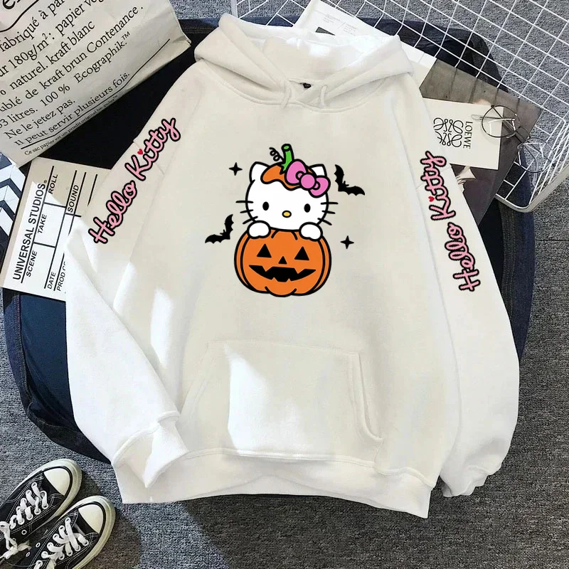 Kawaii HelloKittys Hoodie Anime Women's Sweatshirts Y2k Hoodies Halloween Long Sleeve Woman Clothing Hoodies Y2k Sweatshirts