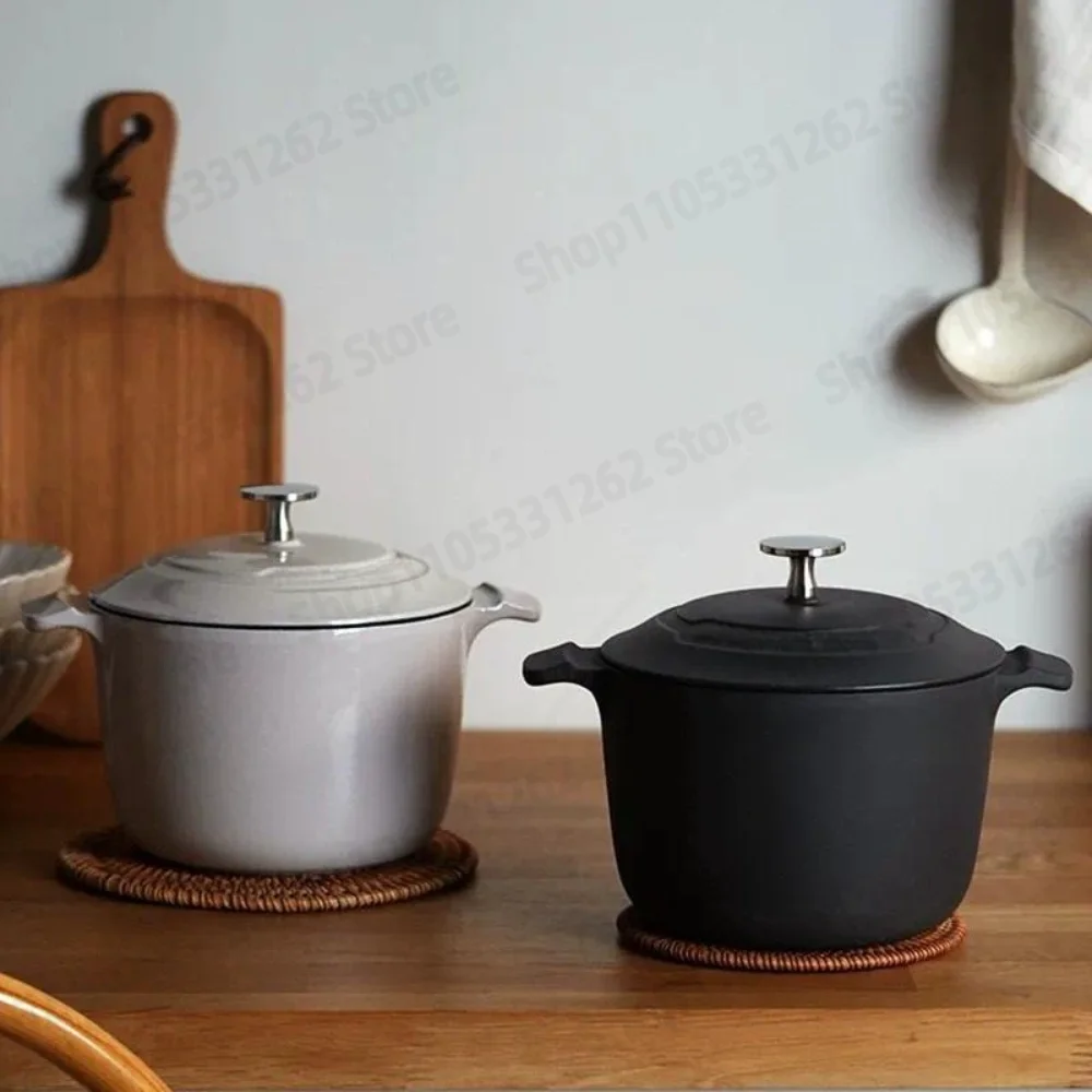 Korean Cast Iron Enamel Rice Pot Deep Stew Soup Fry Braising Home Multi Function