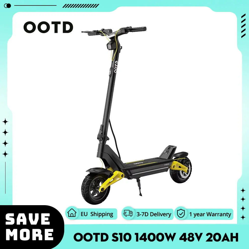 OOTD S10 Electric Scooter, 1400W Motor, 10-inch Tires, 48V 20AH Battery, 55km/h Max Speed, 60-70km Range, Disc Brake, With Bell