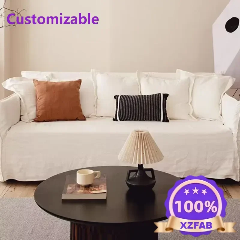 Factory Direct 2026 Japanese-style wabi-sandy wind lazy wind removable and washable linen sofa Nordic retro simple homestay smal
