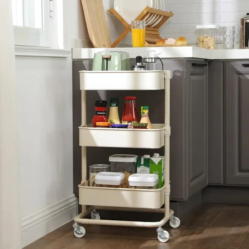 

Metal rolling cart, kitchen cart with adjustable shelves, easy to assemble, suitable for kitchen, office, bathroom