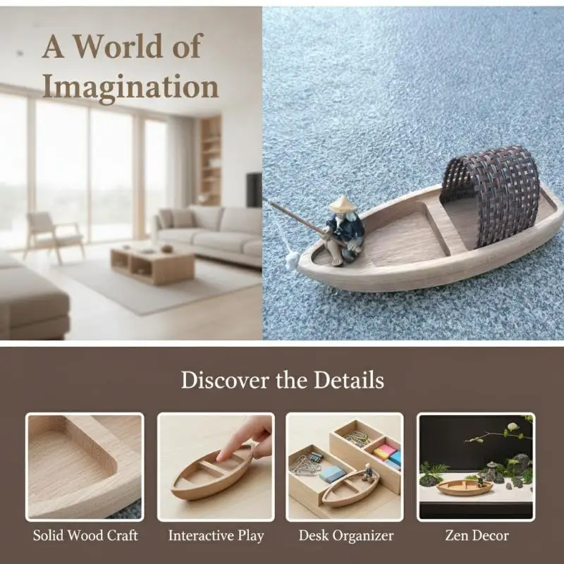 Ocean Landscape Wooden Boat Model Mini Canoe Vintage Decor Fishing Boat Decor Handcrafts Miniatures Boat Model Ornaments