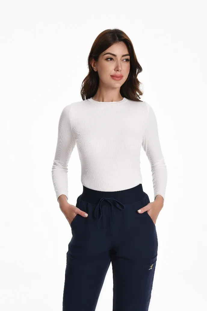 KUNGFU SCRUBS Nahtloses Unterhemd für Damen, schmal geschnitten, hochelastisches Modal-Unterhemd, Rundhalsausschnitt, lange Ärmel, Basisschicht-Oberteil – Detail 7