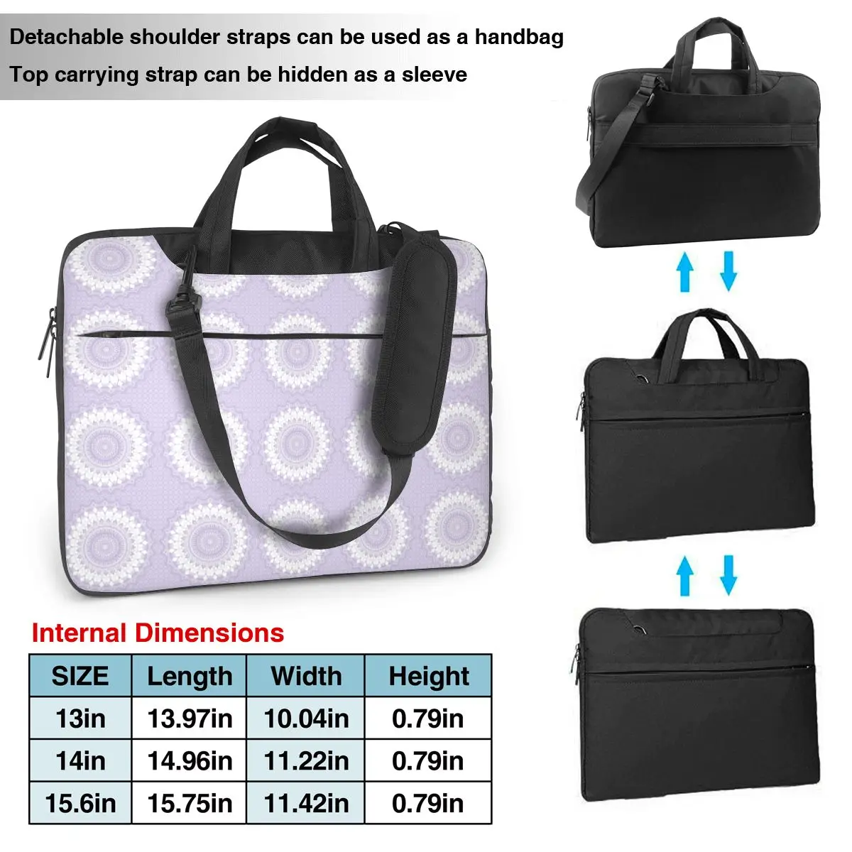 Boho Pastel Purple Mandal Laptop Bag Protective Case Computer Bag 13 14 15.6 Inch Crossbody Notebook Pouch For Macbook Pro Air