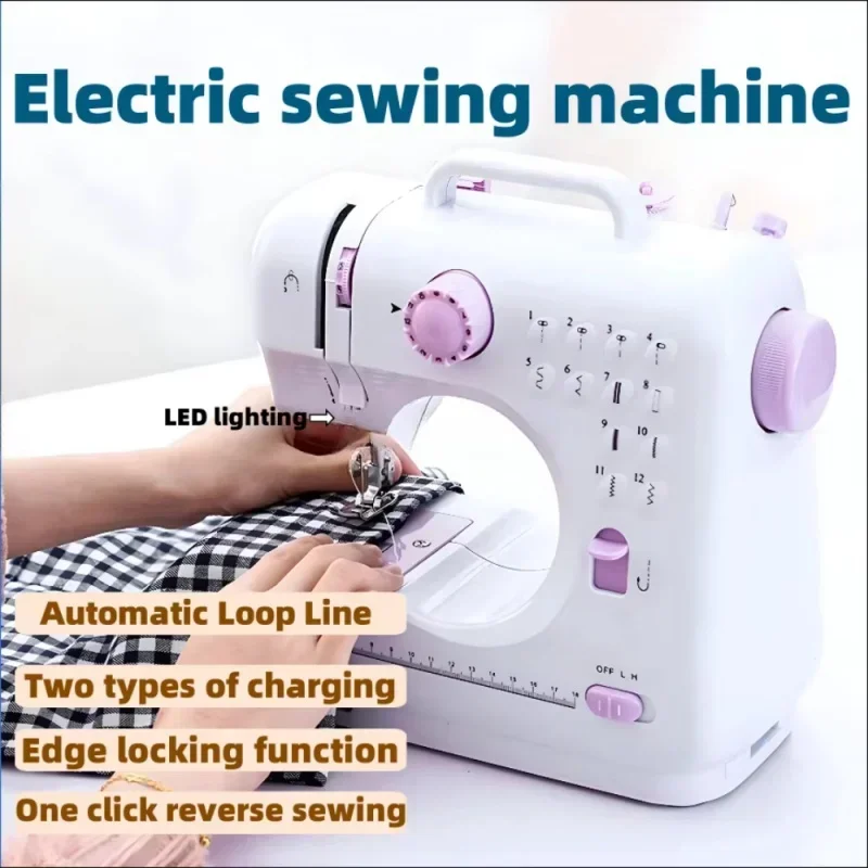 Portable Electric Sewing Machines, 12 Built-in Stitches Mini Sewing Machine for Beginner with Reverse Sewing