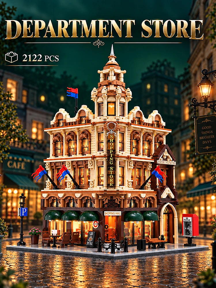 Street View MOC Bausteine Vintage Kaufhaus Architekturmodell Stadtbausatz Ausstellungs-Sammlung Spielzeug 2122 Teile