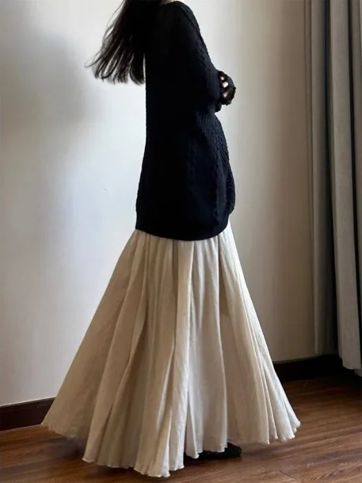 تنورة نسائية على شكل حرف A بطبقات مزدوجة مع خصر داخلي مرن ومتعددة الاستخدامات للخريف وصديقة للتنقل