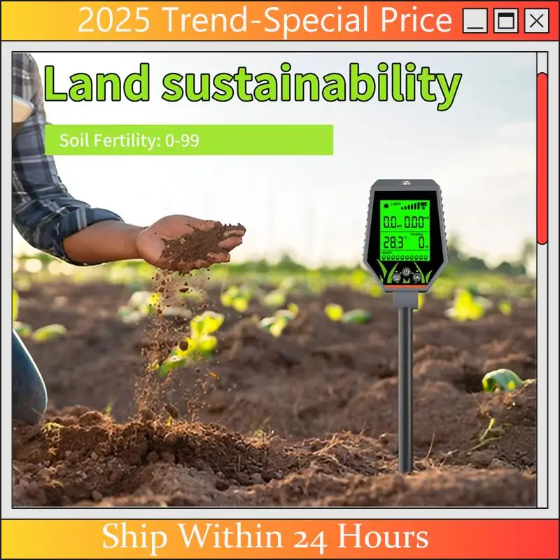 

A61Z Deals 6-In-1 Soil Tester PH/EC/Humidity/Sunlight/Fertility/Temp Digital Soil Moisture Tester PH Meter For Gardening Hydropo
