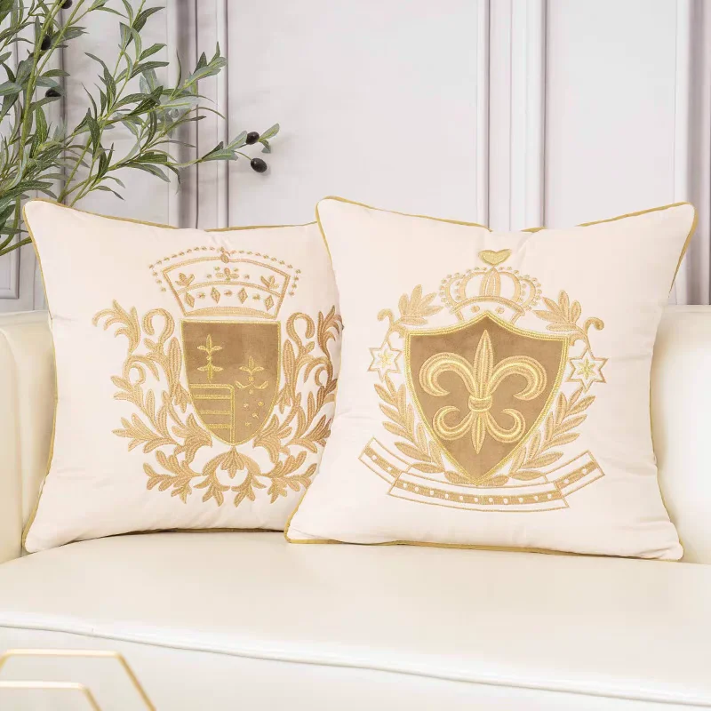 European Style Retro Cushion Cover Solid Color Embroidery Pattern Pillowcase Comfortable Living Room Sofa Throw Pillow Cover