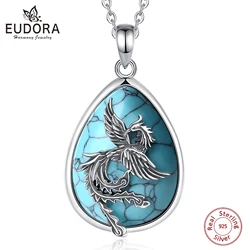 Eudora Original 925 Sterling Silver Phoenix Neckalce for Women Men Vintage Phoenix Turquoise Pendant Personality Jewelry Gift