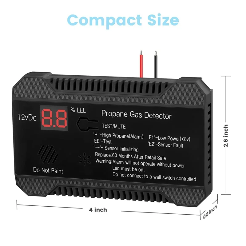 Detektor propanu 12V LPG syrena z naturalnym czujnik gazu Alarm informujący o przecieku 85DB do domowego miernik testowy propanu RV w domu (czarny)