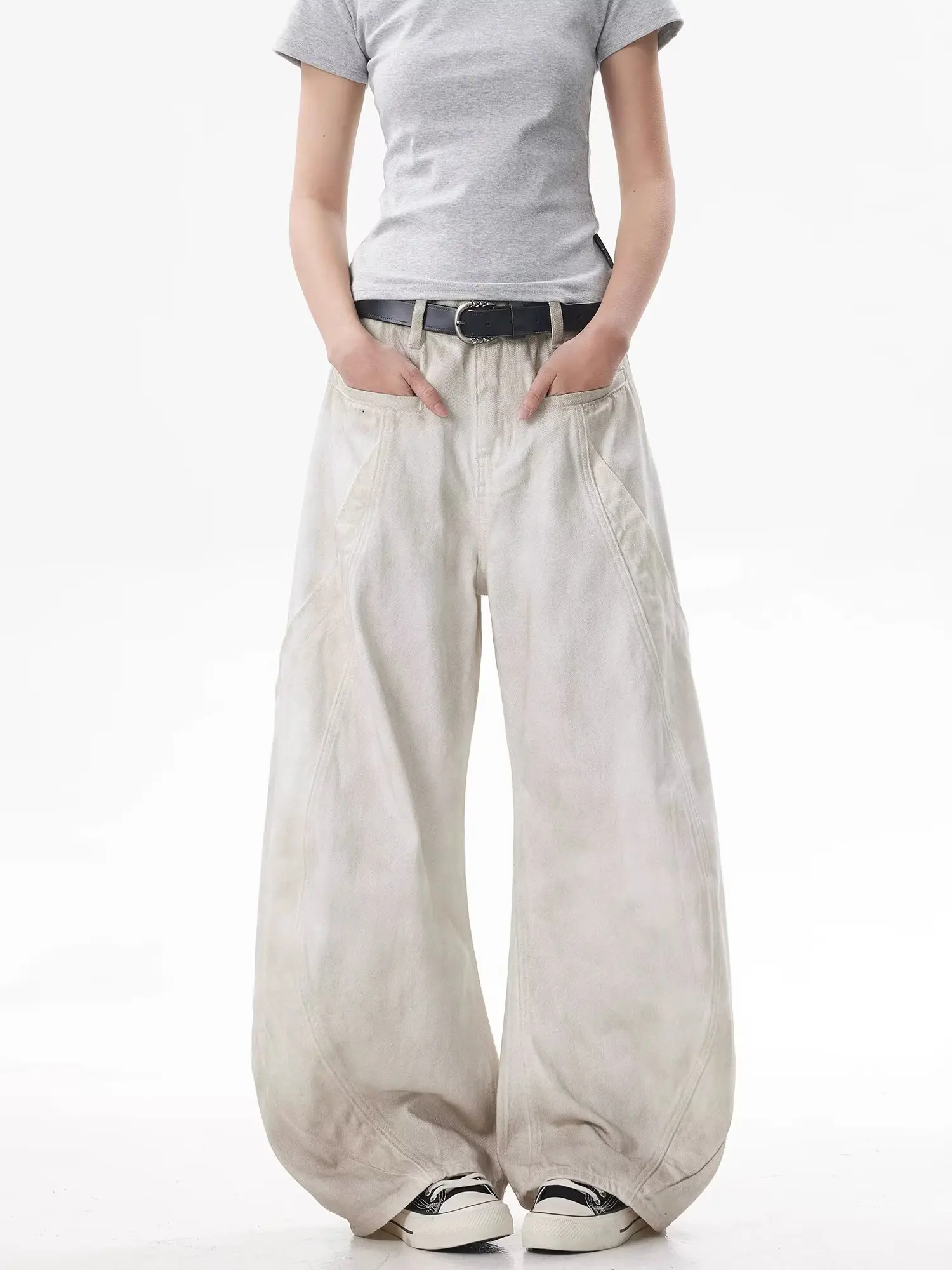 

American Retro Spray Paint Design Loose Wide Leg Jeans Men Women Spring Autumn New Style Low Waist Knife Dirtied Denim
