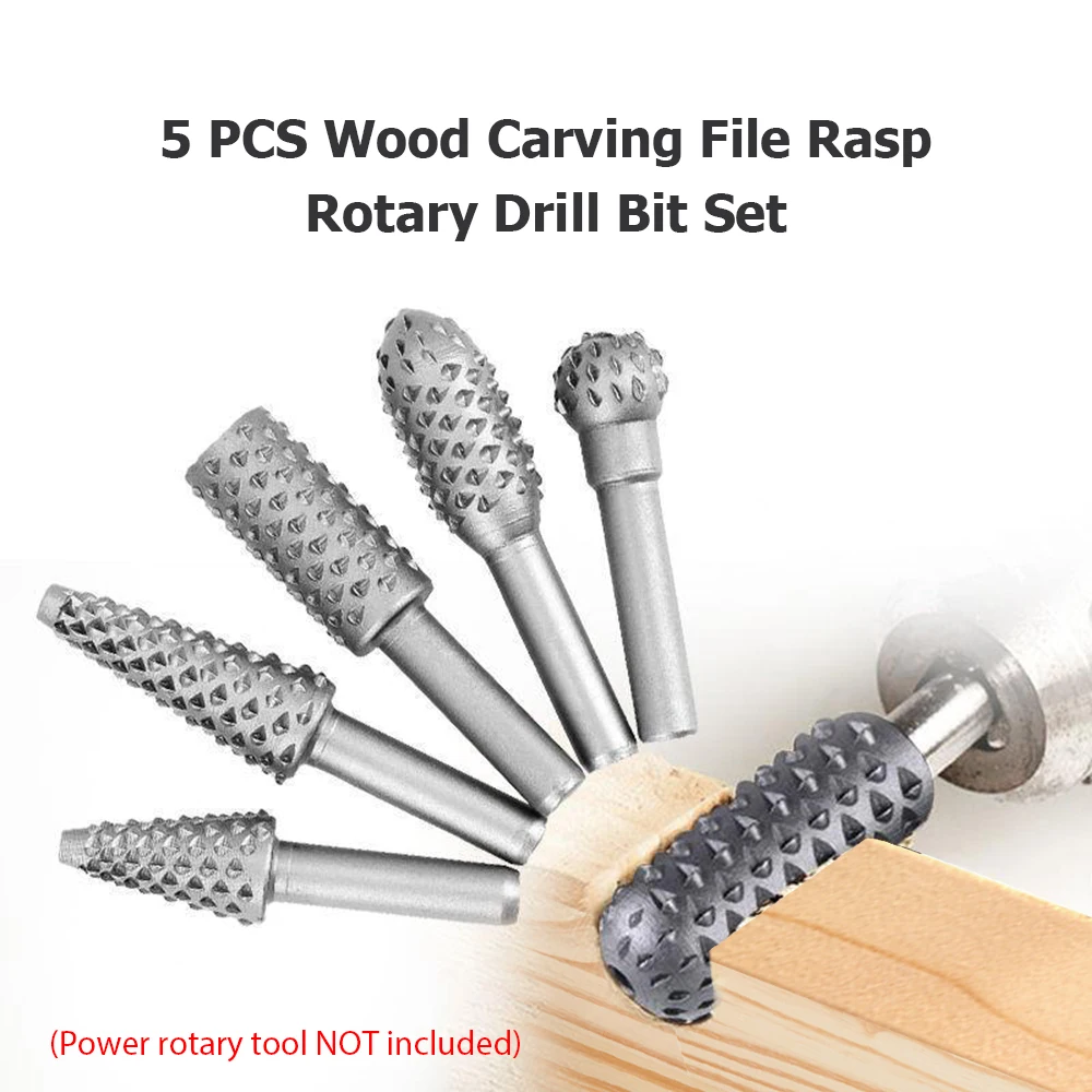 5pcs Woodworking Rotary File Set, Wood-Plastic Carving File, Woodworking Drill Bits, DIY Grinding Tool Accessories
