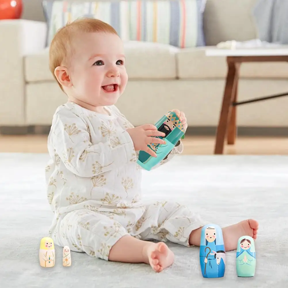 Handgemaakte houten Russische nestpop Kinderhersenspel Educatief speelgoed met verschillende kleuren Draagbare Russische nestpoppen