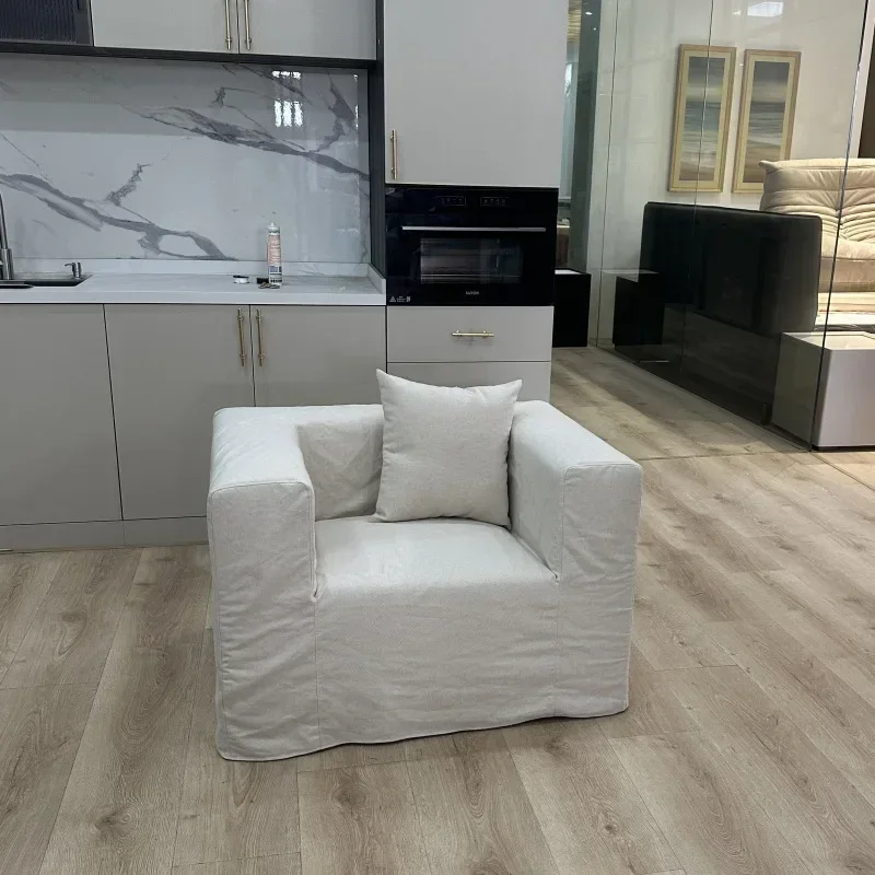 Single sofa, removable and washable, washed cotton and linen bed and breakfast apartment small apartment fabric sofa