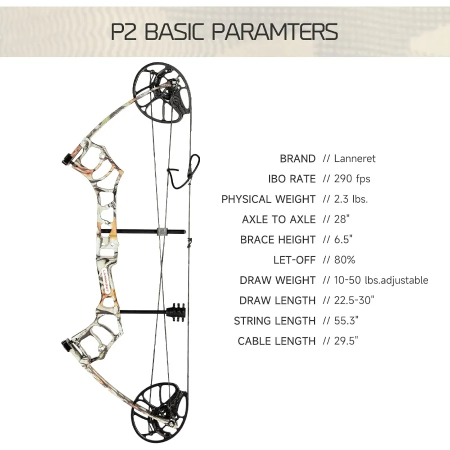 Lanneret P2 Compoundbogen-Paket, vollständig verstellbar, für Jugendliche, 22,530, Zuglänge, 1050 Pfund Zuggewicht, Jagdbogen-Bogenschießen-Set, rechts