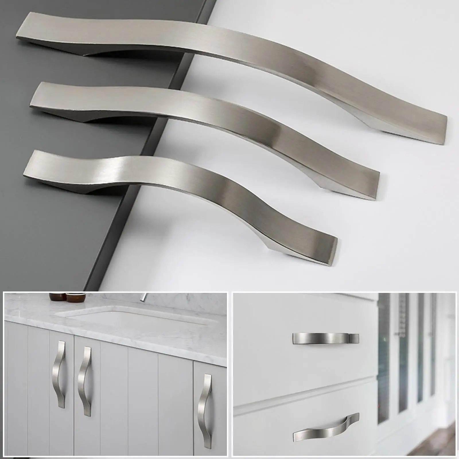 Stylish Brushed Nickel Stainless Steel Drawer Pulls | Modern Kitchen Cabinet Handles