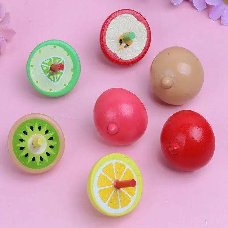 Fruit Wooden Colorful Spinning Top Kids Birthday Party Gifts Candy Bag Giveaway Bulk Toy Pinata Filler Class Treasure Chest