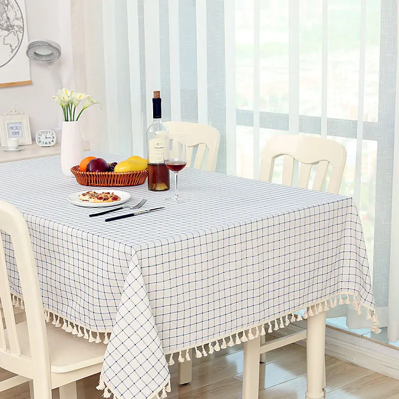

2024 Simple striped linen dining table cloth, small fresh round table, cotton linen bedroom, coffee table cloth tablecloth