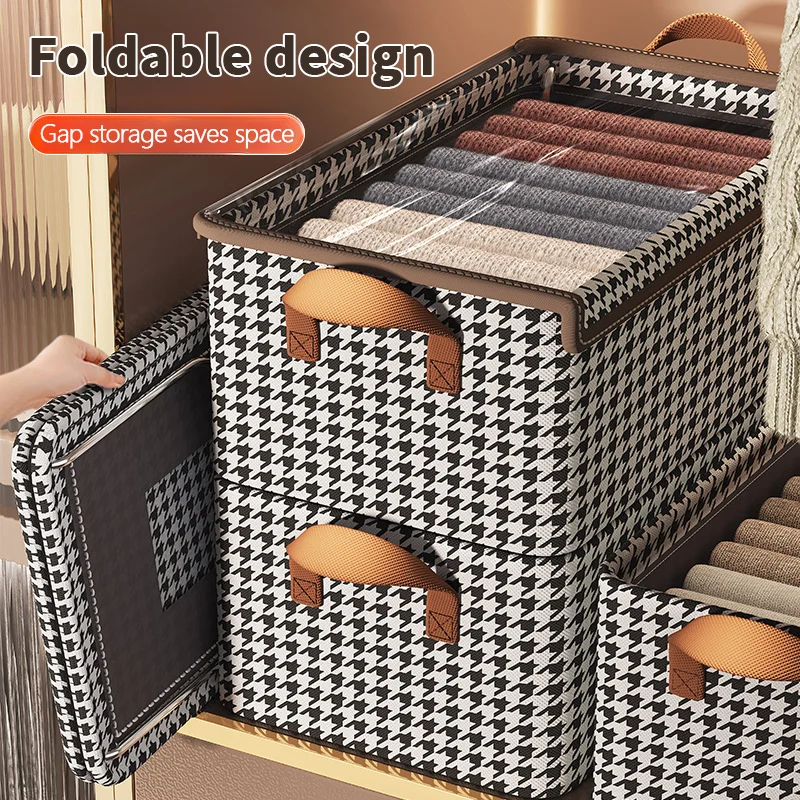 Dust-proof Clothes Storage Boxes Foldable Steel Closet Organizer Storage Baskets Living Room Home Storages Organization with Lid