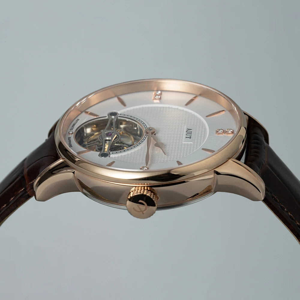 Ajut voando tourbillon relógio homem 0253 esqueleto de luxo movimento automático relógios mecânicos safira para homem à prova dwaterproof água simples