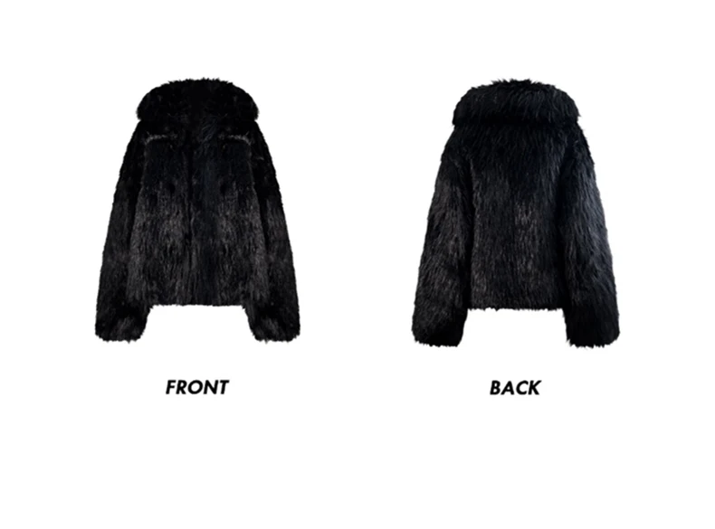 Lautaro Winter Cool Oversized Casual Soft Thick Warm Black Hariy Shaggy Faux Fur Coat Women Turn-down Collar Fluffy Jacket 2023