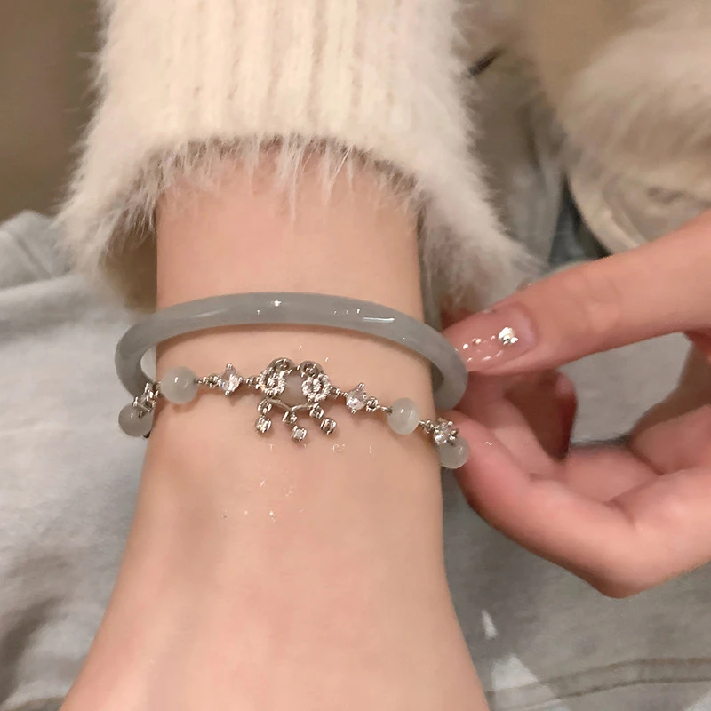 Cool and Refreshing New Chinese Style One Step, One Ring Bracelet, Safety Lock, Cat Eye Stone Bracelet, Female Minority Retro