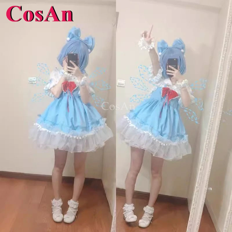 CosAn Hot Game Touhou Project Cirno Cosplay Costumes Sweet Lovely Nifty Uniforms Dress Halloween Party Role Play Clothing S-L