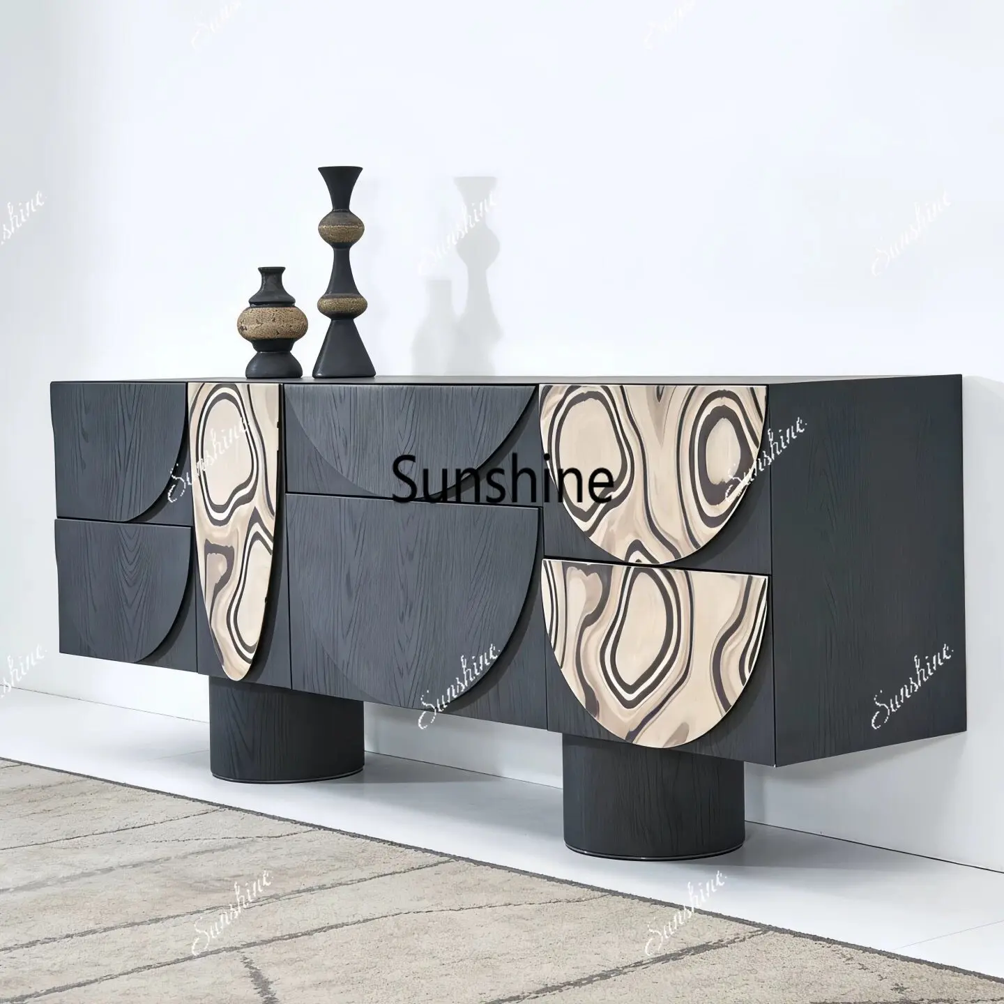 Medieval style lacquer dining side, entrance entrance cabinet art printing decoration bedroom storage