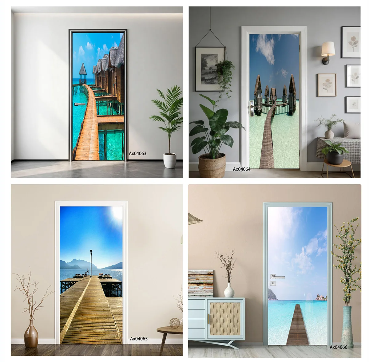 Multi Style Tropical & Moody Mist Seaside Pier Landscape Decor Door Sticker All-purpose Waterproof Indoor Mural Home Decoration