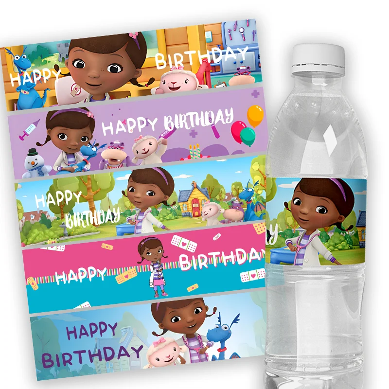 24pcs Custom Disney's Doc McStuffins Theme Kids Party Baby Shower Water Bottle Stickers Labels Kid Birthday Party Decor Supplies