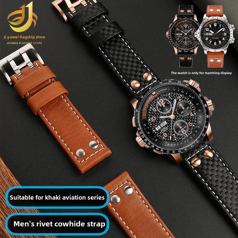22mm Cowhide watchband For Hamilton Khaki Air H77696793 H616533 H77775960 Genuine Leather watch strap steel rivets Men Bracelet
