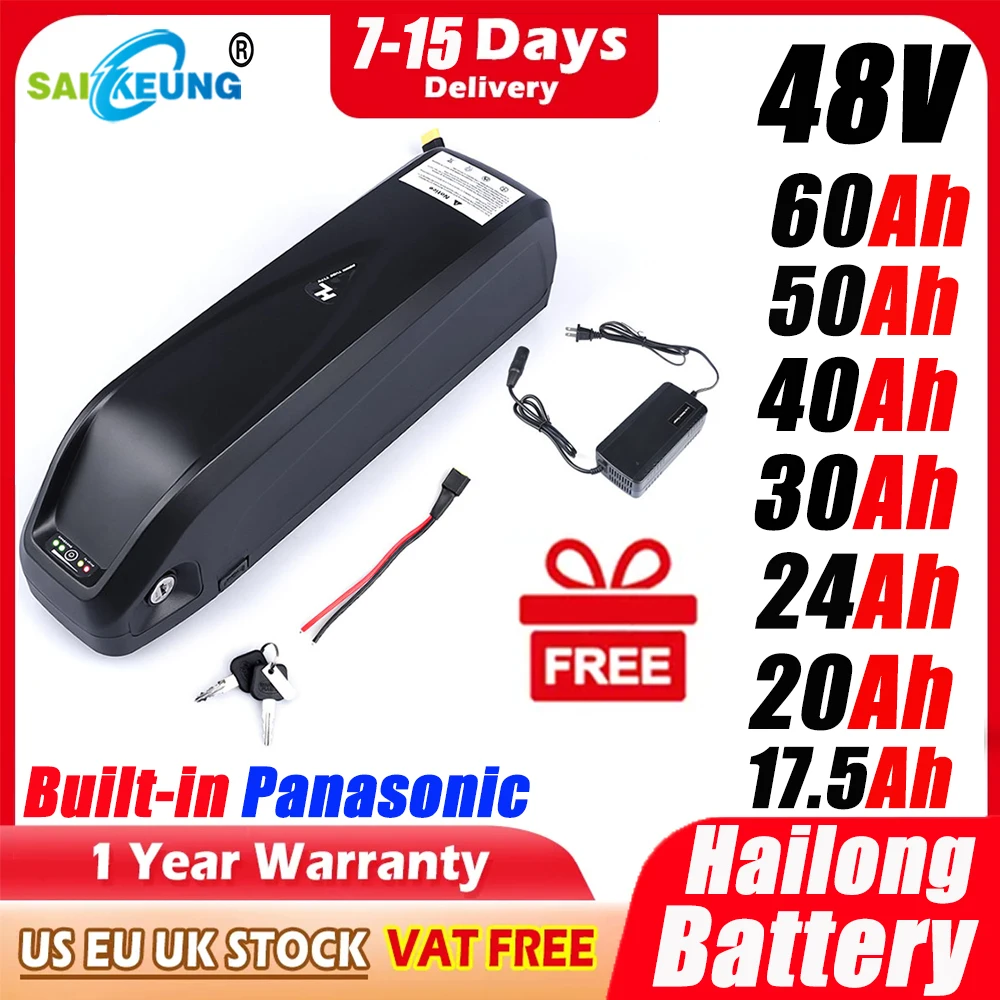 

Hailong E-Bike Lithium Battery,13s5p,52V,72V,36V,48V,60V,20Ah,24Ah,30Ah,40Ah,50Ah,60Ah,Ebike Motor 250-3000W,Free Charger, VAT