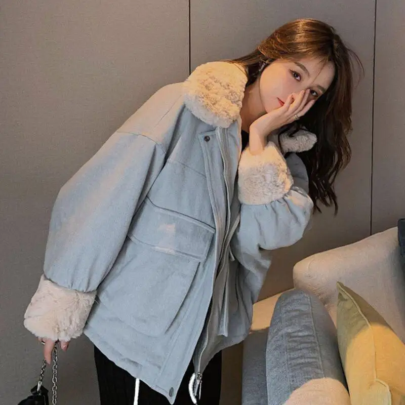 

Хлопковая зимняя куртка женская свободная в корейском стиле милое студенческое флисовое толстое пальто верхняя одежда повседневная мода модные