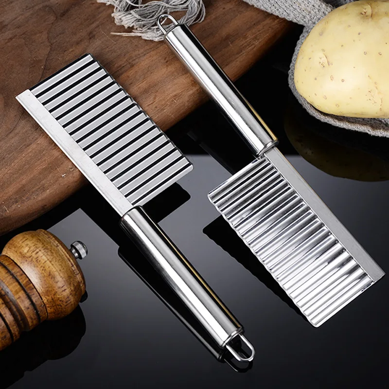 

Stainless Steel Potato Chip Slicer Dough Vegetable Fruit Crinkle Wavy Slicer Knife Potato Cutter Chopper French Fry Maker