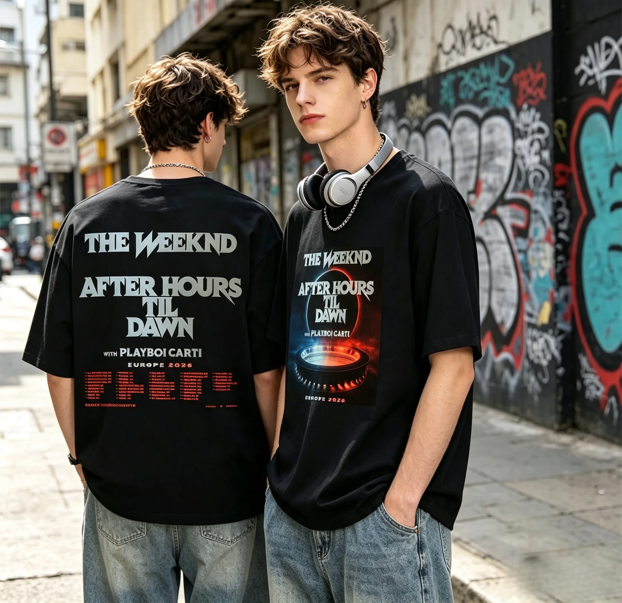 The Weeknd After Hours Til Dawn Europe 2026 Stadium Tour T-shirts Men Women Fashion Hip Hop Oversized Cotton T Shirts Streetwear