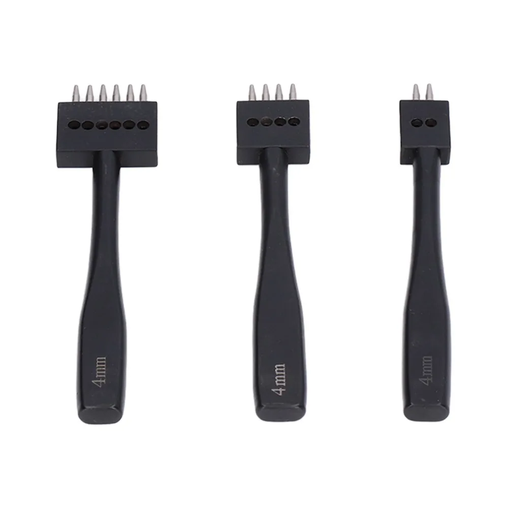 3pcs 4mm Punch Size Prong Punch Tool Set Fast Punching Design High Strength Steel Stitching Chisel Set 2/4/6 Lacing Options