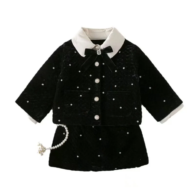 

Girls' Winter Set 2026 New Korean Edition Children's Cotton Thick Coat Short Skirt Two Piece Set 90-140cm