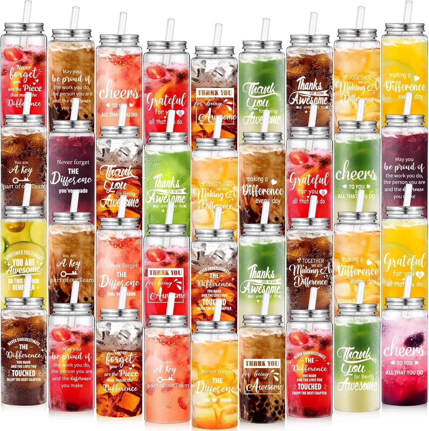 

36 Pcs Christmas Employees Appreciation Gifts Bulk 13.5 oz Inspirational Cups with Lids and Straws Reusable Plastic Tumb