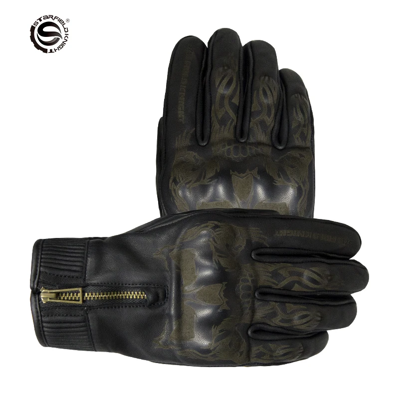 

SFK Black Full Finger Motorcyle Gloves Moto Luvas Real Goatskin Leather Motocylowe Guantes Riding Breathable Wear-resistant