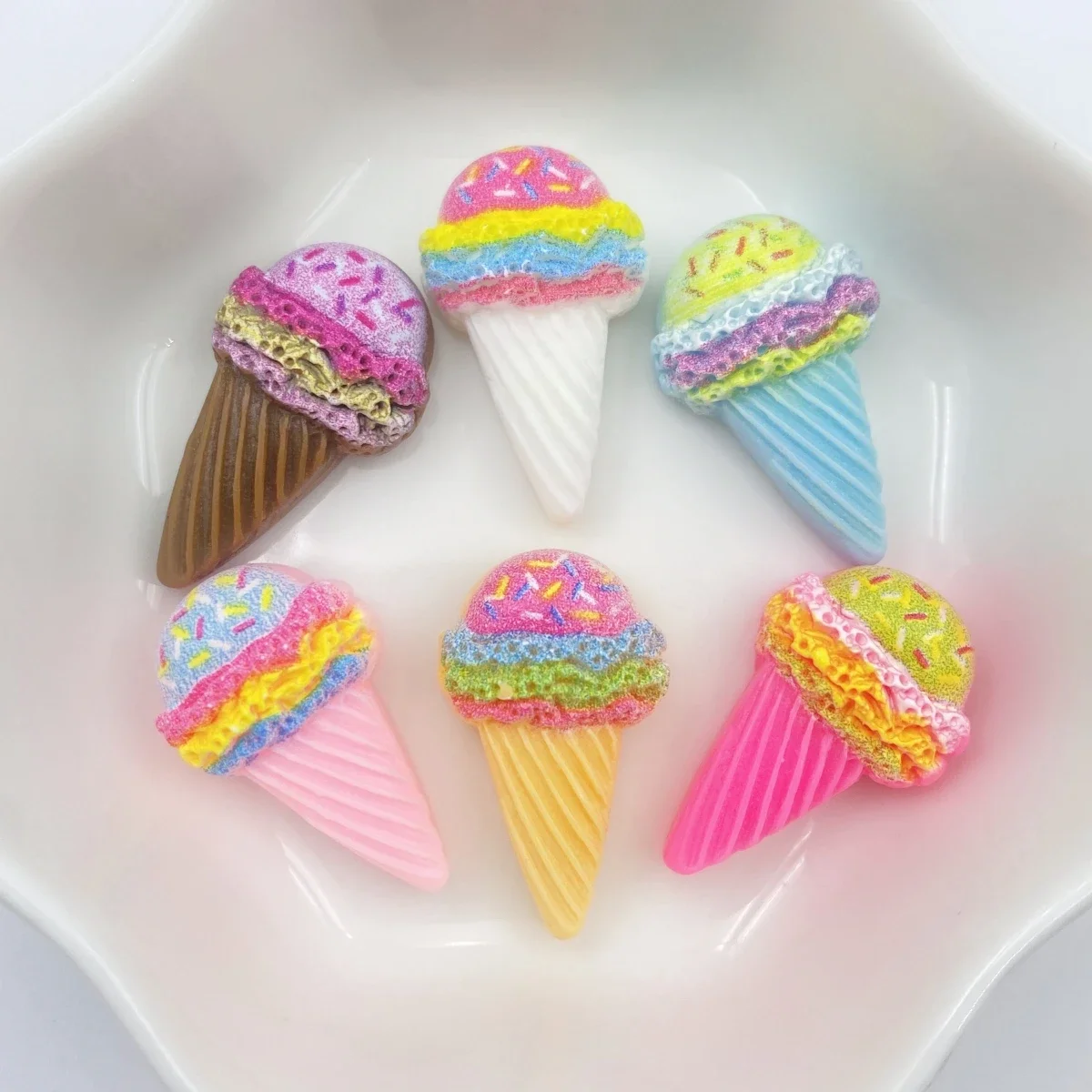 20PCS cute cone ice cream flat back resin figurine DIY scrapbook bow accessories home crafts