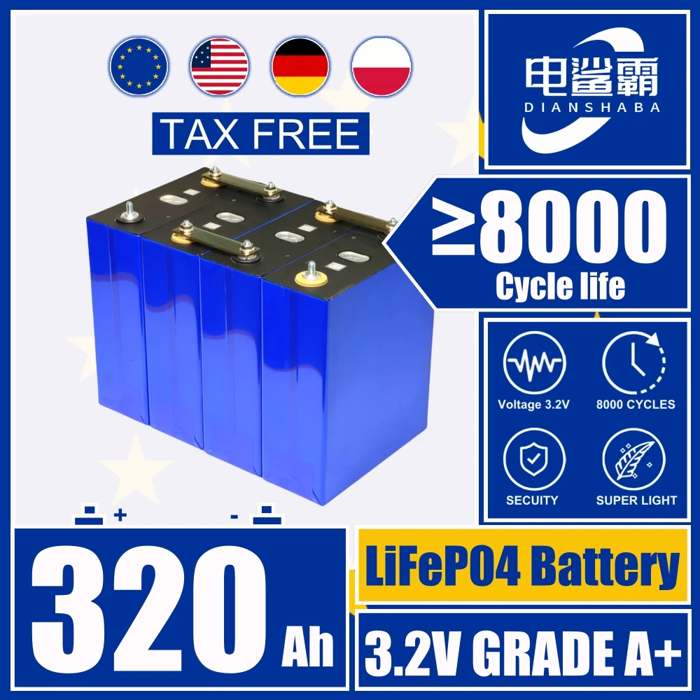 Lifepo4 Battery 320AH Grade A Lithium iron phosphate  RV Solar Camping RV Vans Campers EV Boats Yacht Golf Carts Forklift Solar