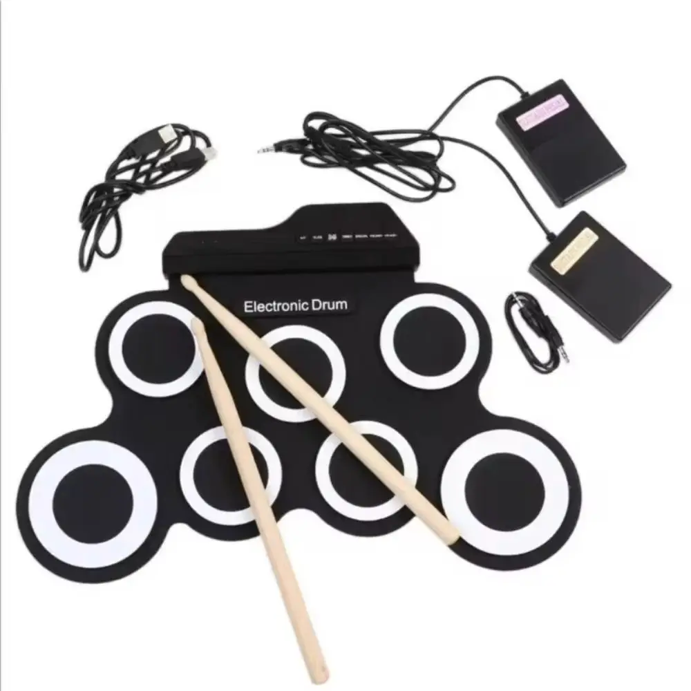 1 Box 7-Pads Electronic Drum Set USB Hand Roll Portable Electronic Drum Digital with Sustain Pedal for Beginner