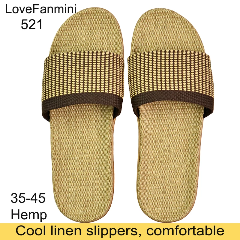 Natural linen slippers summer home indoor sandals men's women's unisex spring and autumn couples landing guests flax Non-slip