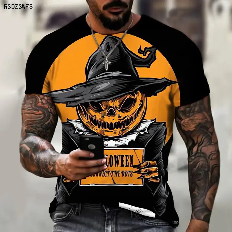 Halloween Pumpkin Lantern Festival Must-have 3D Printing Men’s Shirts Round Neck T-shirts Street Fashion Style Oversized Casual