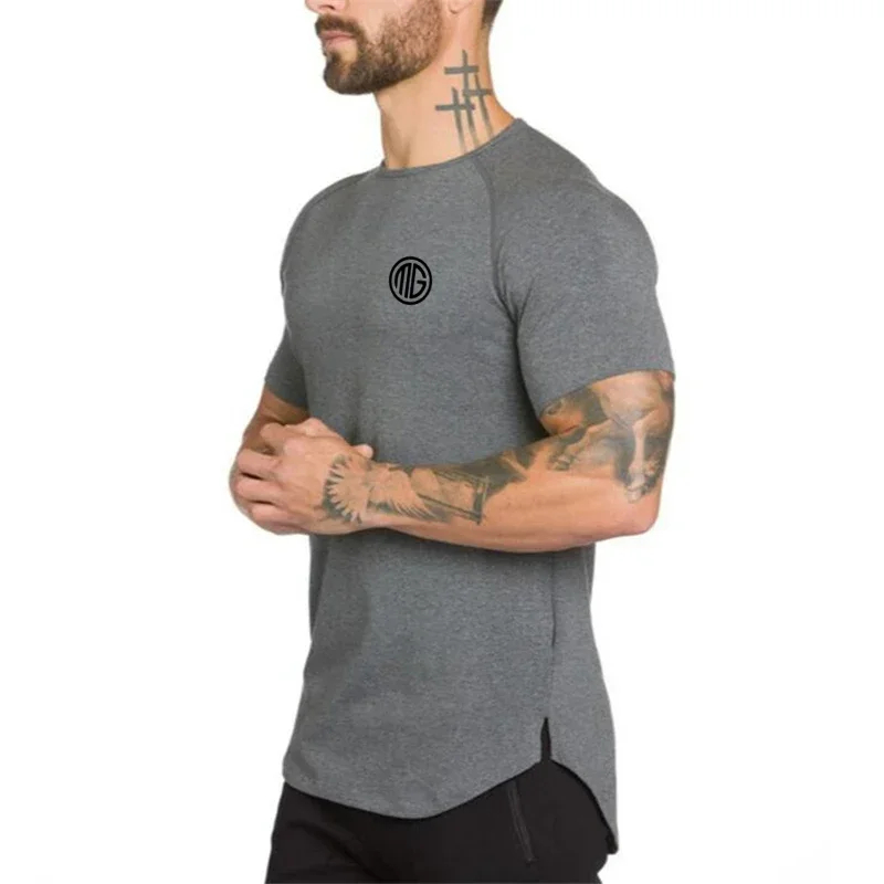 Summer Men Short Sleeve Cotton Breathable Crew Neck Gym Workout Muscle Slim Fit Fitness Bodybuilding Casual Pumping Iron -shirt
