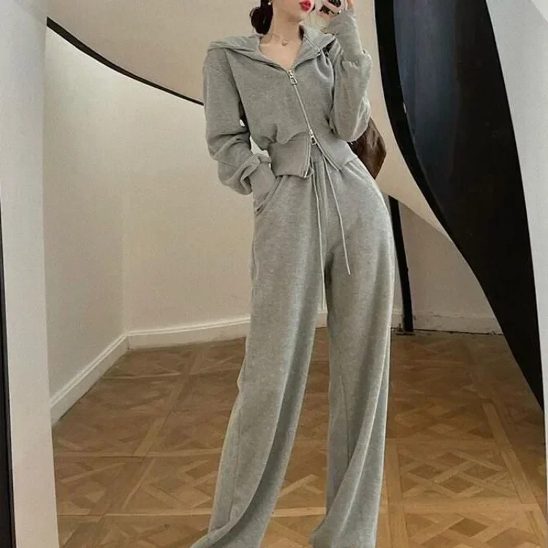 Women Fashion Clothing Sets Casual Tracksuit Hoodies Pants 2Pcs Suit Solid Color 2024 Autumn Winter Female Loose Sports Outfits