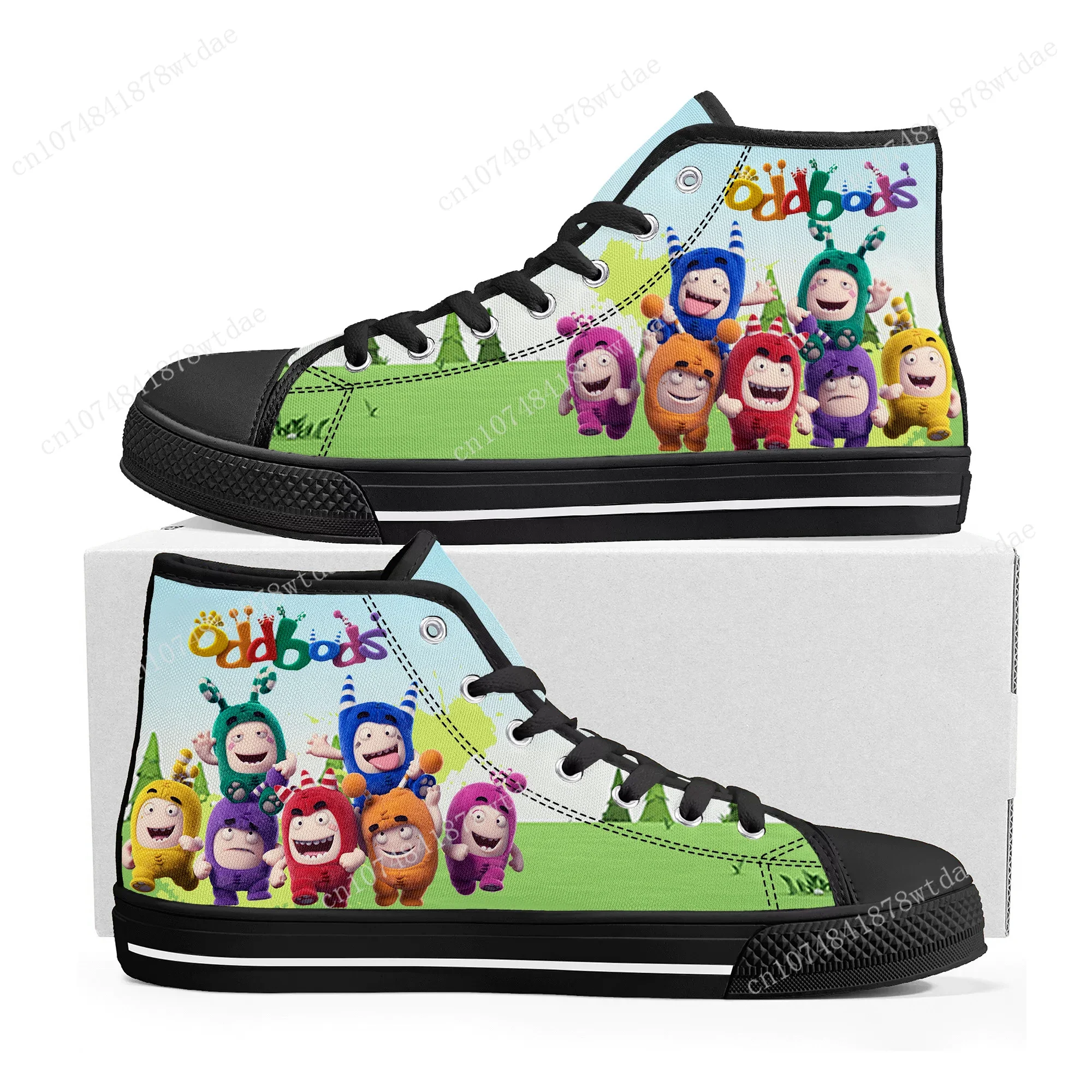 Oddbods High Top Sneakers Mens Womens Teenager High Quality Canvas Sneaker Singapore Anime Cartoon Casual Custom Made Shoes