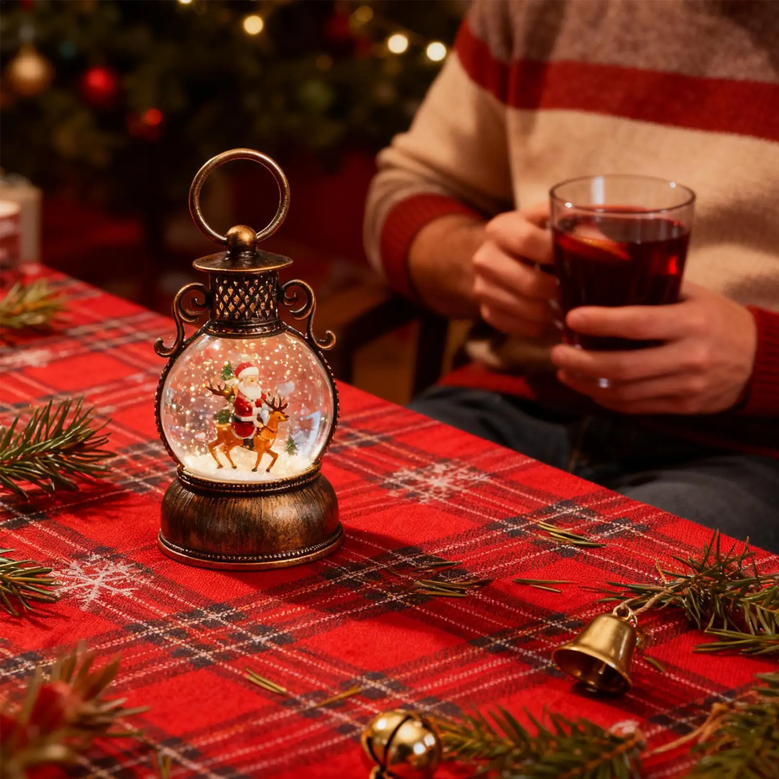 Natal globo de neve lanterna temporizador de 6 horas com alça natal globo de neve lanterna glitter decoração para amigos adolescentes homens mulheres